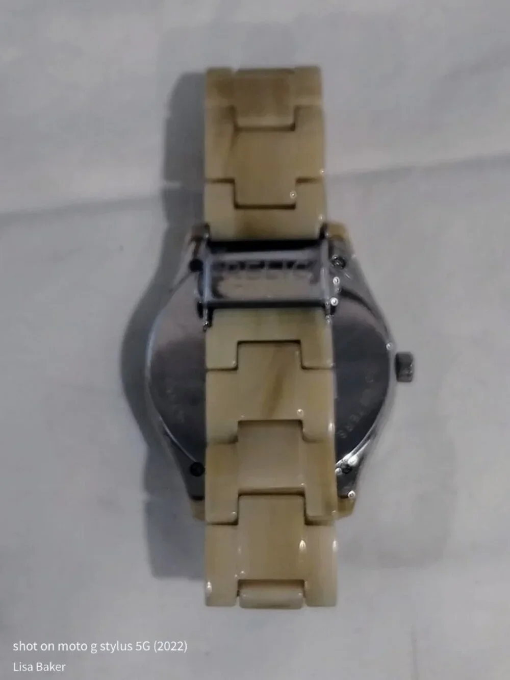 Relic Beige Tortoise Resin Rhinestone Chronograph Watch ZR15590 Gold Dial